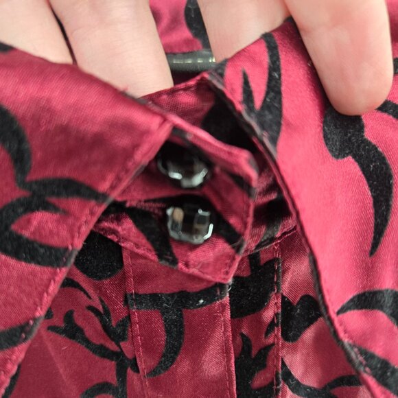Lane Bryant Burgundy Black Velvet Burnout Button Down Short Sleeved Top 22/24 - Picture 4 of 12